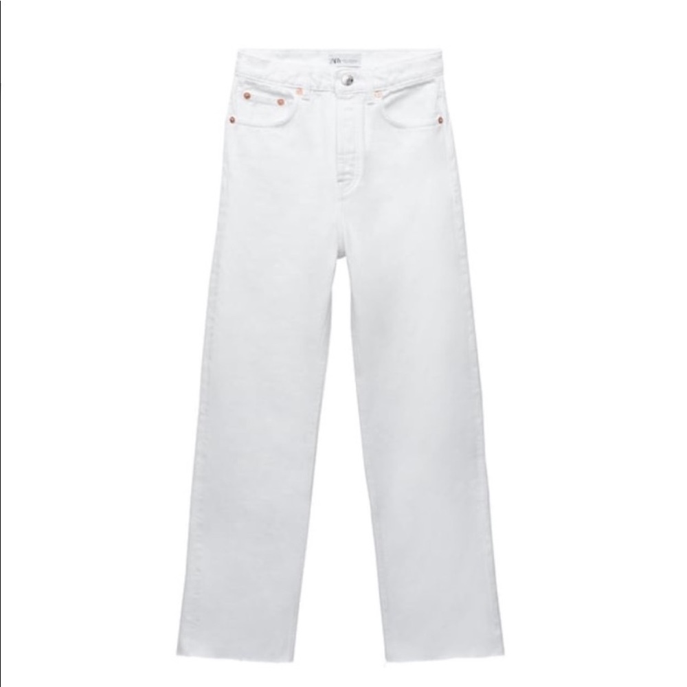 Zara hi-rise straight leg jeans in white